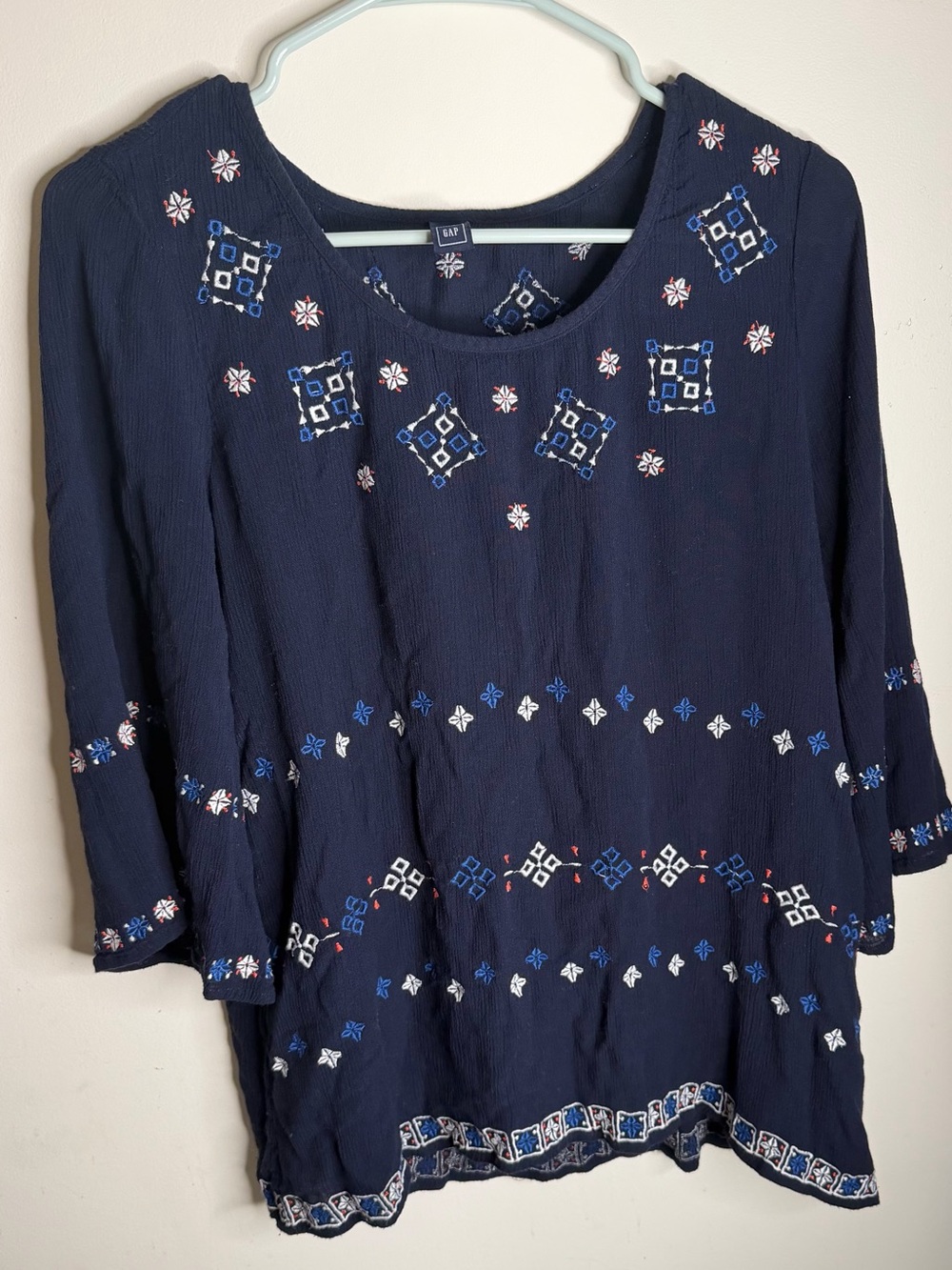 GAP Navy Embroidered Boho Top